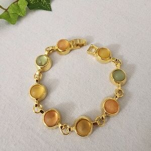 Gold Round Link Bracelet with Frosted Multicolor Stones
